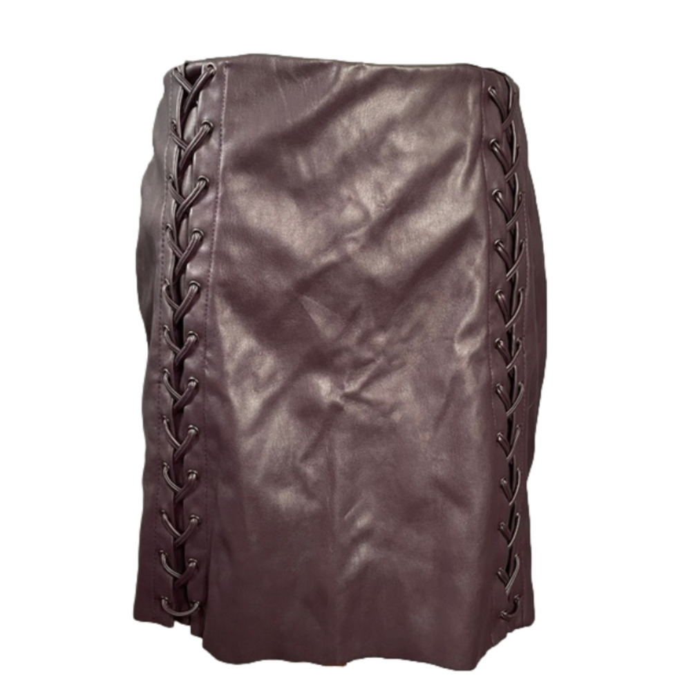 Revamped womens plum leather braided skirt size Medium